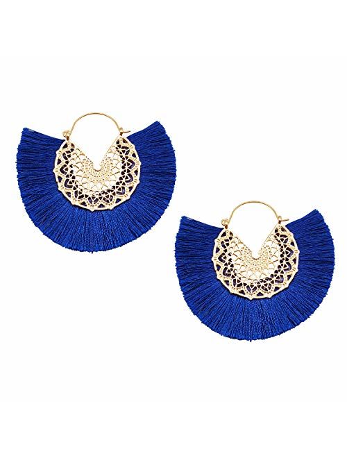 Tassel Hoop Earring, Statement Thread Dangle Earrings Stylish Long Fringe Drop Earrings Lightweight Long Swingy French Hook Earrings for Women Girls