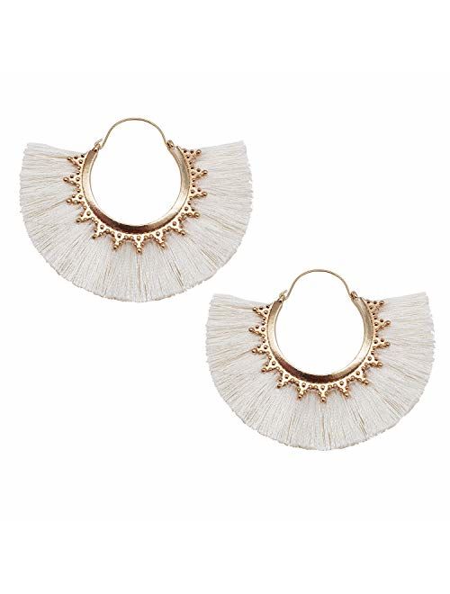 Tassel Hoop Earring, Statement Thread Dangle Earrings Stylish Long Fringe Drop Earrings Lightweight Long Swingy French Hook Earrings for Women Girls