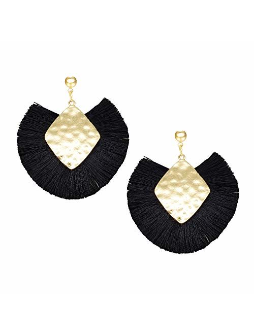 Tassel Hoop Earring, Statement Thread Dangle Earrings Stylish Long Fringe Drop Earrings Lightweight Long Swingy French Hook Earrings for Women Girls