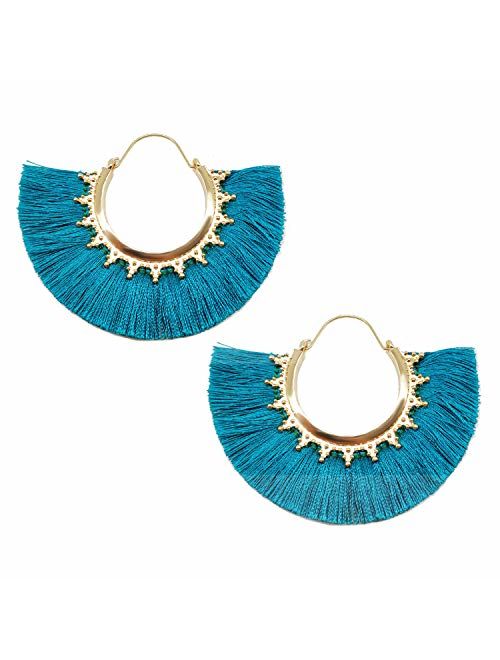 Tassel Hoop Earring, Statement Thread Dangle Earrings Stylish Long Fringe Drop Earrings Lightweight Long Swingy French Hook Earrings for Women Girls