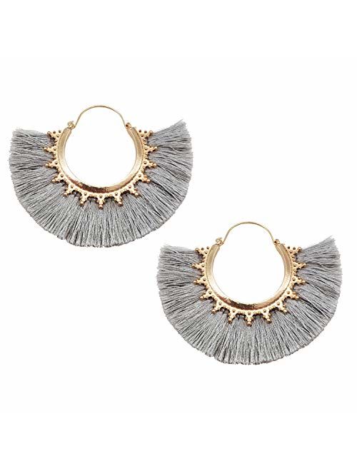 Tassel Hoop Earring, Statement Thread Dangle Earrings Stylish Long Fringe Drop Earrings Lightweight Long Swingy French Hook Earrings for Women Girls