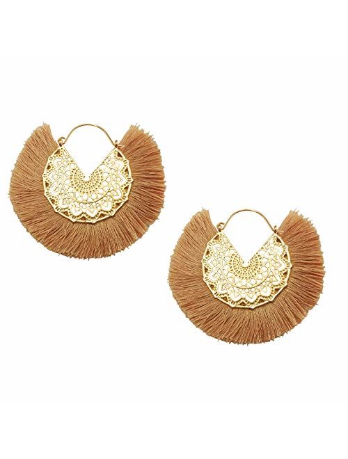 Tassel Hoop Earring, Statement Thread Dangle Earrings Stylish Long Fringe Drop Earrings Lightweight Long Swingy French Hook Earrings for Women Girls