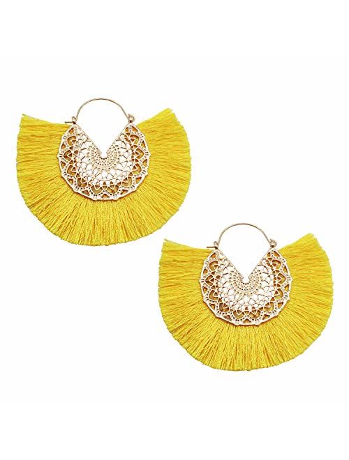 Tassel Hoop Earring, Statement Thread Dangle Earrings Stylish Long Fringe Drop Earrings Lightweight Long Swingy French Hook Earrings for Women Girls