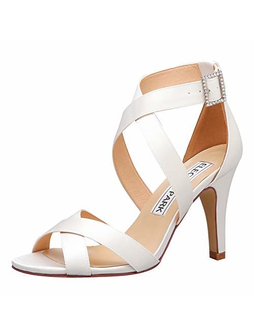 ElegantPark Women High Heel Shoes Open Toe Cross Strap Satin Wedding Dress Sandals