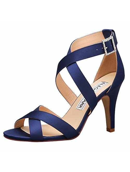 ElegantPark Women High Heel Shoes Open Toe Cross Strap Satin Wedding Dress Sandals