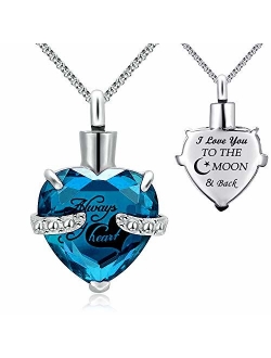 YOUFENG Urn Necklaces for Ashes Always in My Heart Heart Cremation Jewelry Memorial Pendant Birthstone Necklace