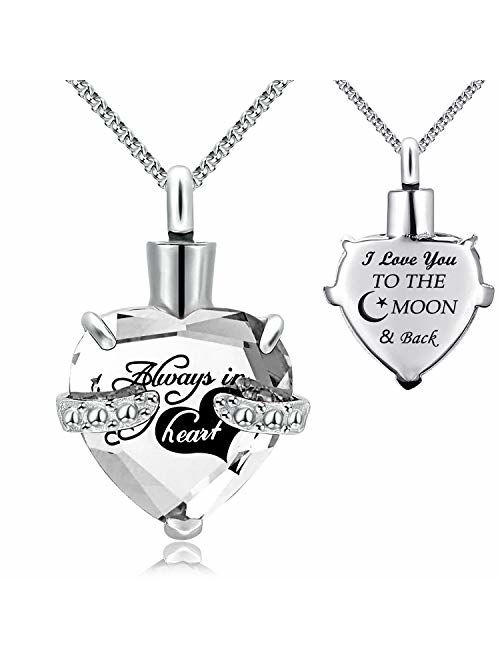 YOUFENG Urn Necklaces for Ashes Always in My Heart Heart Cremation Jewelry Memorial Pendant Birthstone Necklace