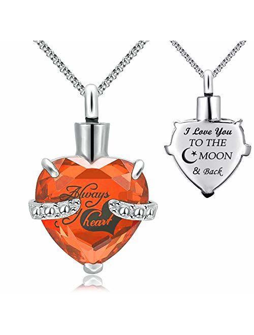 YOUFENG Urn Necklaces for Ashes Always in My Heart Heart Cremation Jewelry Memorial Pendant Birthstone Necklace