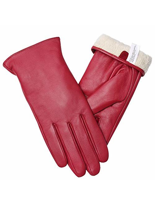 Vislivin Full-Hand Womens Touch screen Gloves Genuine Leather Gloves Warm Winter Texting Driving Glove