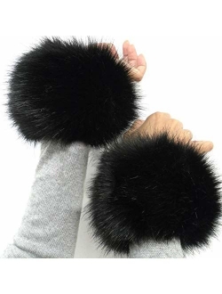 Faux Fur Cuffs Arm Leg Warmers - HOMEYEAH Furry Wrist Cuff Warmer For Women Party Costumes Gifts