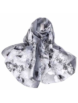 Print Silk Feeling Scarf Fashion Scarves Lightweight Shawl Scarf Sunscreen Shawls for Womens