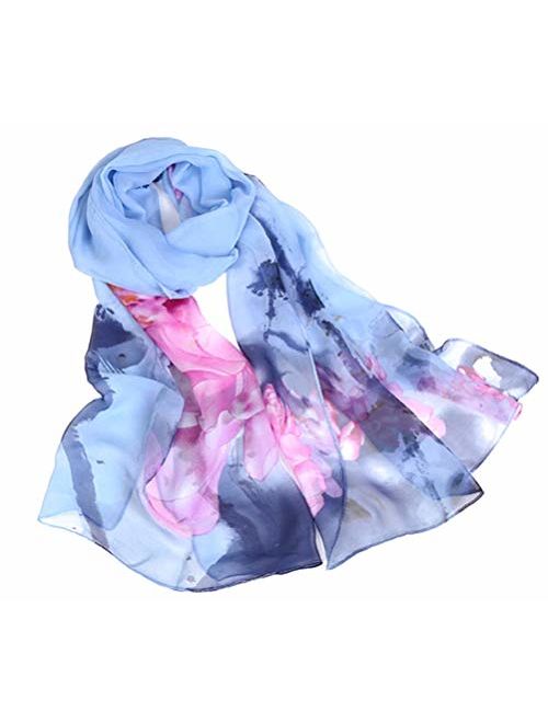 Print Silk Feeling Scarf Fashion Scarves Lightweight Shawl Scarf Sunscreen Shawls for Womens