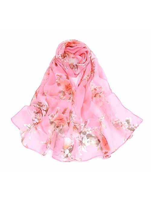 Print Silk Feeling Scarf Fashion Scarves Lightweight Shawl Scarf Sunscreen Shawls for Womens