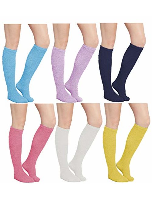 Womens Thick Comfortable Soft Fuzzy Cozy Calf High Winter Plush Socks 6 Pairs Size 9-11