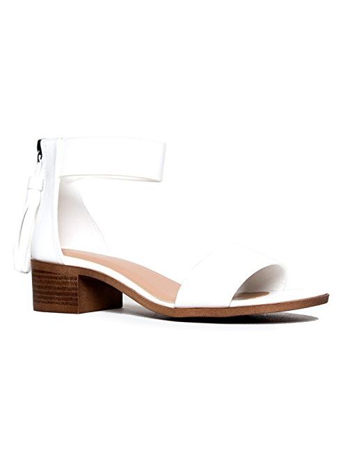 J. Adams Ankle Strap Kitten Heel Strappy Block Heel - Cute Low Sandal - Faux Leather Vegan - Midori