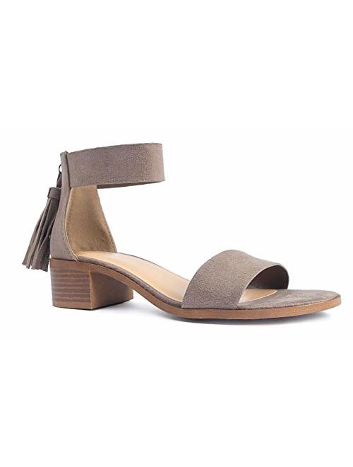 J. Adams Ankle Strap Kitten Heel Strappy Block Heel - Cute Low Sandal - Faux Leather Vegan - Midori