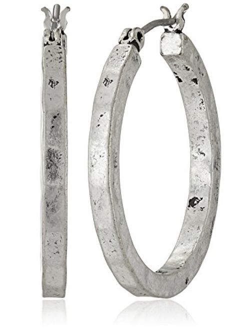 Lucky Brand Silver-Tone Small Hammered Round Hoop Earrings