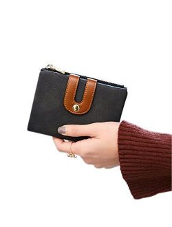 AOXONEL Women's Rfid Small Bifold Leather Wallet Ladies Mini Zipper Coin Purse id card Pocket,Slim Compact Thin