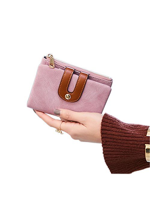 Apt. 9 AOXONEL Women's Rfid Small Bifold Leather Wallet Ladies Mini Zipper Coin Purse id card Pocket,Slim Compact Thin