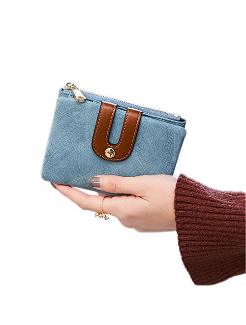 Apt. 9 AOXONEL Women's Rfid Small Bifold Leather Wallet Ladies Mini Zipper Coin Purse id card Pocket,Slim Compact Thin