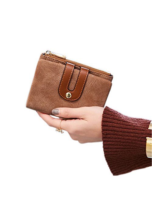 Apt. 9 AOXONEL Women's Rfid Small Bifold Leather Wallet Ladies Mini Zipper Coin Purse id card Pocket,Slim Compact Thin