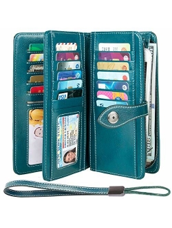 HUANLANG Women Wallets Large Ladies Leather Wallet with Coin Pocket RFID Wallet Organizer for Women with Wrist Strap