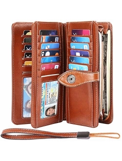 HUANLANG Women Wallets Large Ladies Leather Wallet with Coin Pocket RFID Wallet Organizer for Women with Wrist Strap