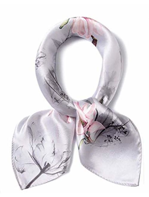 100% Small Square Pure Mulberry Silk Scarf -21'' x 21''- Breathable Lightweight Neckerchief -Digital Printed Scarf