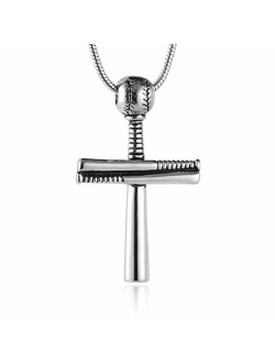 Athletes Cross Necklace by Sports Pendant Stainless Steel Baseball and Baseball Bat Cross Necklace, Large and Small