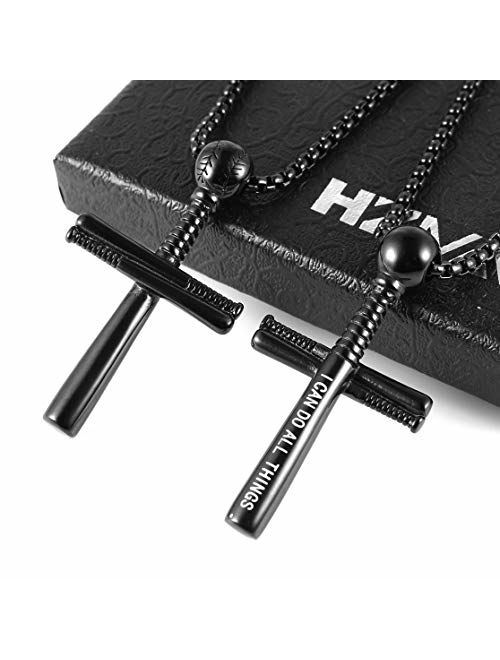 HZMAN Athletes Cross Necklace by Sports Pendant Stainless Steel Baseball and Baseball Bat Cross Necklace, Large and Small