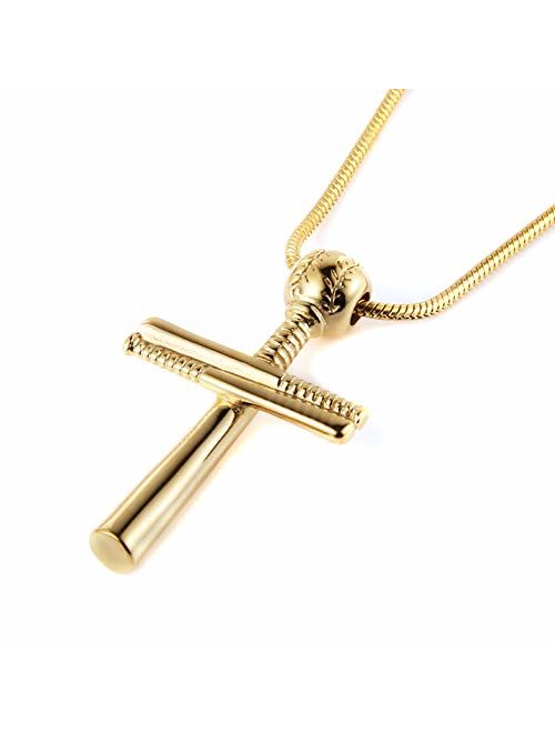 HZMAN Athletes Cross Necklace by Sports Pendant Stainless Steel Baseball and Baseball Bat Cross Necklace, Large and Small