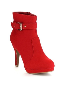 TOP Moda George-15 Women's Strap Buckle Stiletto Heel Ankle Booties