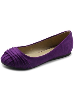 Ollio Women's Shoes Faux Suede Pleated Muliti Color Comforts Ballet Flat