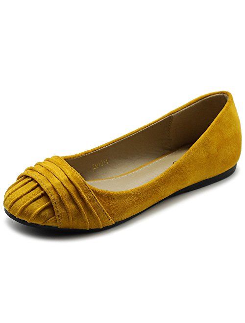 Ollio Women's Shoes Faux Suede Pleated Muliti Color Comforts Ballet Flat