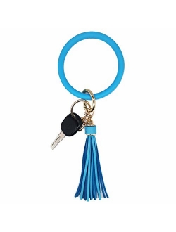 AnnabelZ Keychain Bracelet Wristlet Bangle Silicone Key Holder Round Keyring Tassel Key Ring Chain for Women Girls