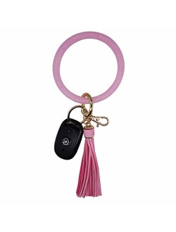 AnnabelZ Keychain Bracelet Wristlet Bangle Silicone Key Holder Round Keyring Tassel Key Ring Chain for Women Girls