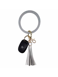 AnnabelZ Keychain Bracelet Wristlet Bangle Silicone Key Holder Round Keyring Tassel Key Ring Chain for Women Girls