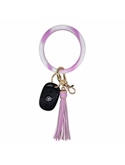 AnnabelZ Keychain Bracelet Wristlet Bangle Silicone Key Holder Round Keyring Tassel Key Ring Chain for Women Girls