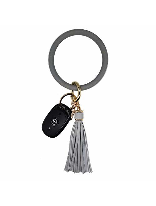 AnnabelZ Keychain Bracelet Wristlet Bangle Silicone Key Holder Round Keyring Tassel Key Ring Chain for Women Girls