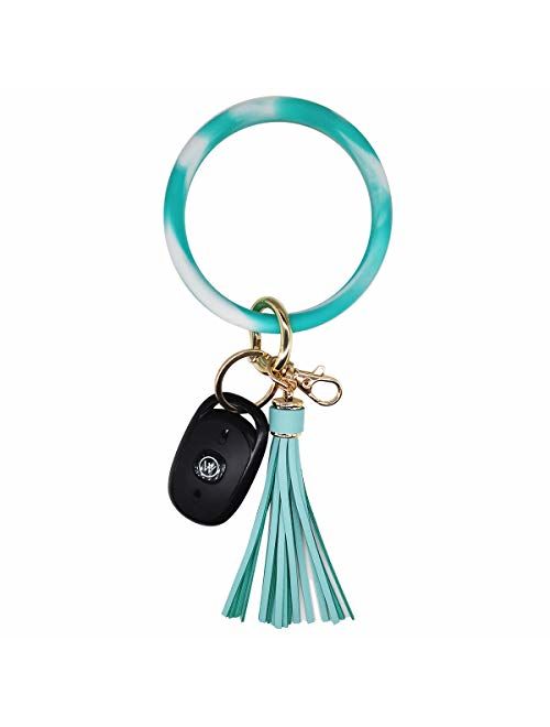 AnnabelZ Keychain Bracelet Wristlet Bangle Silicone Key Holder Round Keyring Tassel Key Ring Chain for Women Girls