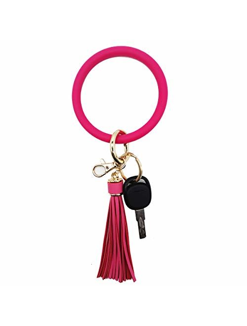 AnnabelZ Keychain Bracelet Wristlet Bangle Silicone Key Holder Round Keyring Tassel Key Ring Chain for Women Girls