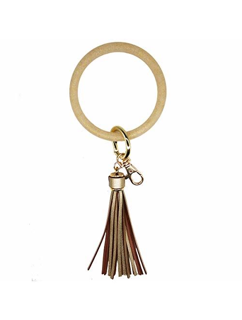 AnnabelZ Keychain Bracelet Wristlet Bangle Silicone Key Holder Round Keyring Tassel Key Ring Chain for Women Girls