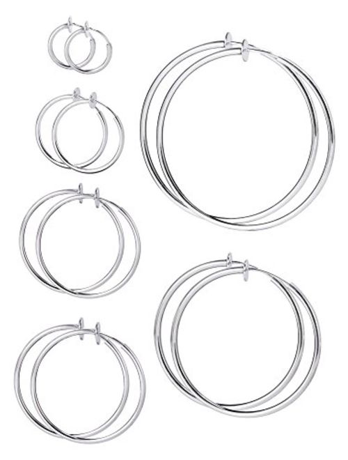 Mudder 6 Pairs Multisize Fake Earrings Hoop Non-pierced Nose Ring Spring Hoop Earrings Lip Ear Clip