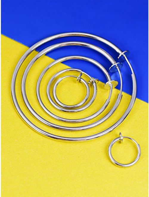 Mudder 6 Pairs Multisize Fake Earrings Hoop Non-pierced Nose Ring Spring Hoop Earrings Lip Ear Clip