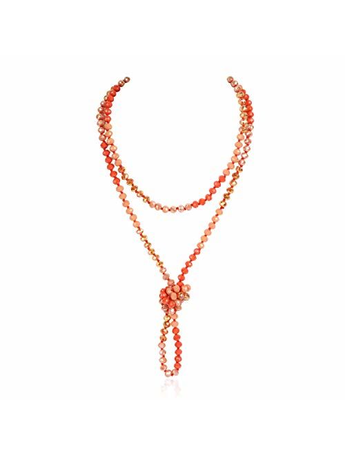 RIAH FASHION Hand Knotted Beads Endless Long Statement Necklace - Handmade Versatile Beaded Strand Lariat Multi Layer Infinity Wrap 60