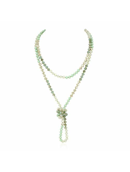 RIAH FASHION Hand Knotted Beads Endless Long Statement Necklace - Handmade Versatile Beaded Strand Lariat Multi Layer Infinity Wrap 60