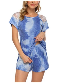 Women's Pajama Set Short Sleeve Sleepwear Pjs Sets Ladies 2-Piece Nightwear(S-XXL)