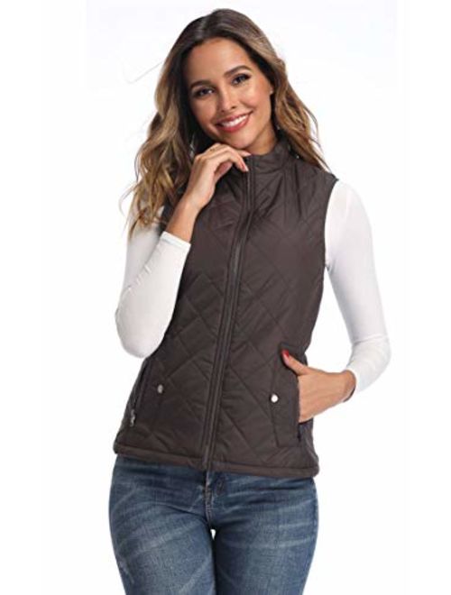 Argstar Lightweight Stand Collar Zip Pockets Gilet Quilted Puffy Vest for Women