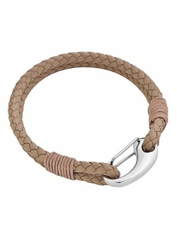 Edforce Braided Genuine Leather 2-Strand Cuff Bracelet with Stainless Steel Clasp