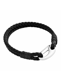 Edforce Braided Genuine Leather 2-Strand Cuff Bracelet with Stainless Steel Clasp